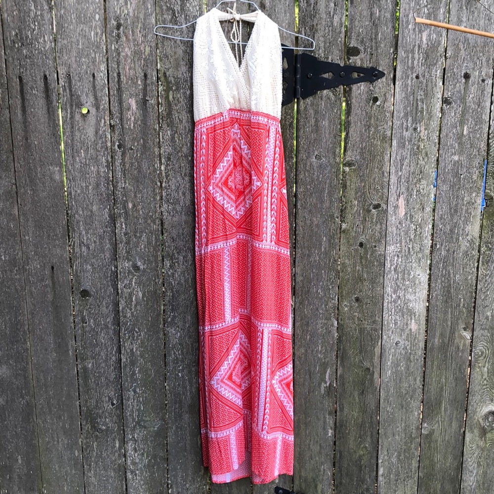 Coral Halter maxi dress